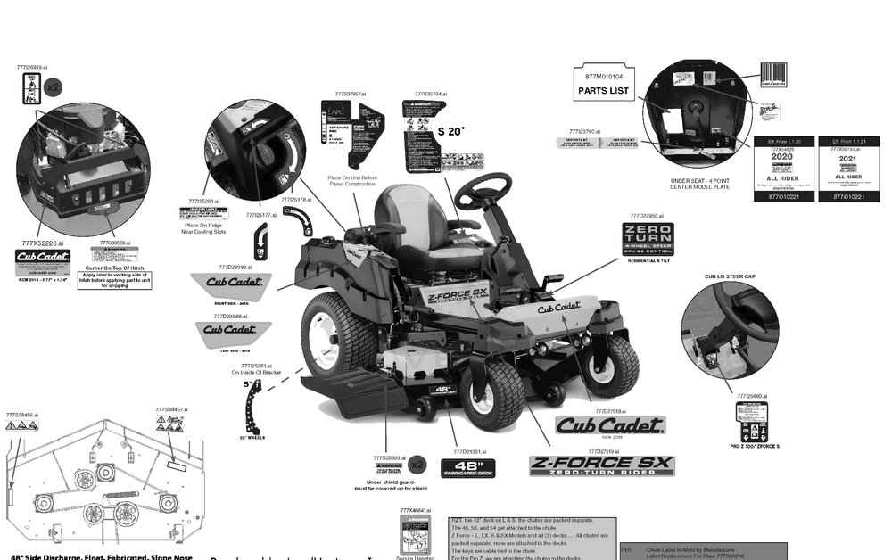 Label Map Diagram and Parts List for Z-FORCESX48KW (47RIDGJB010)(2021) Cub Cadet Lawn Tractor